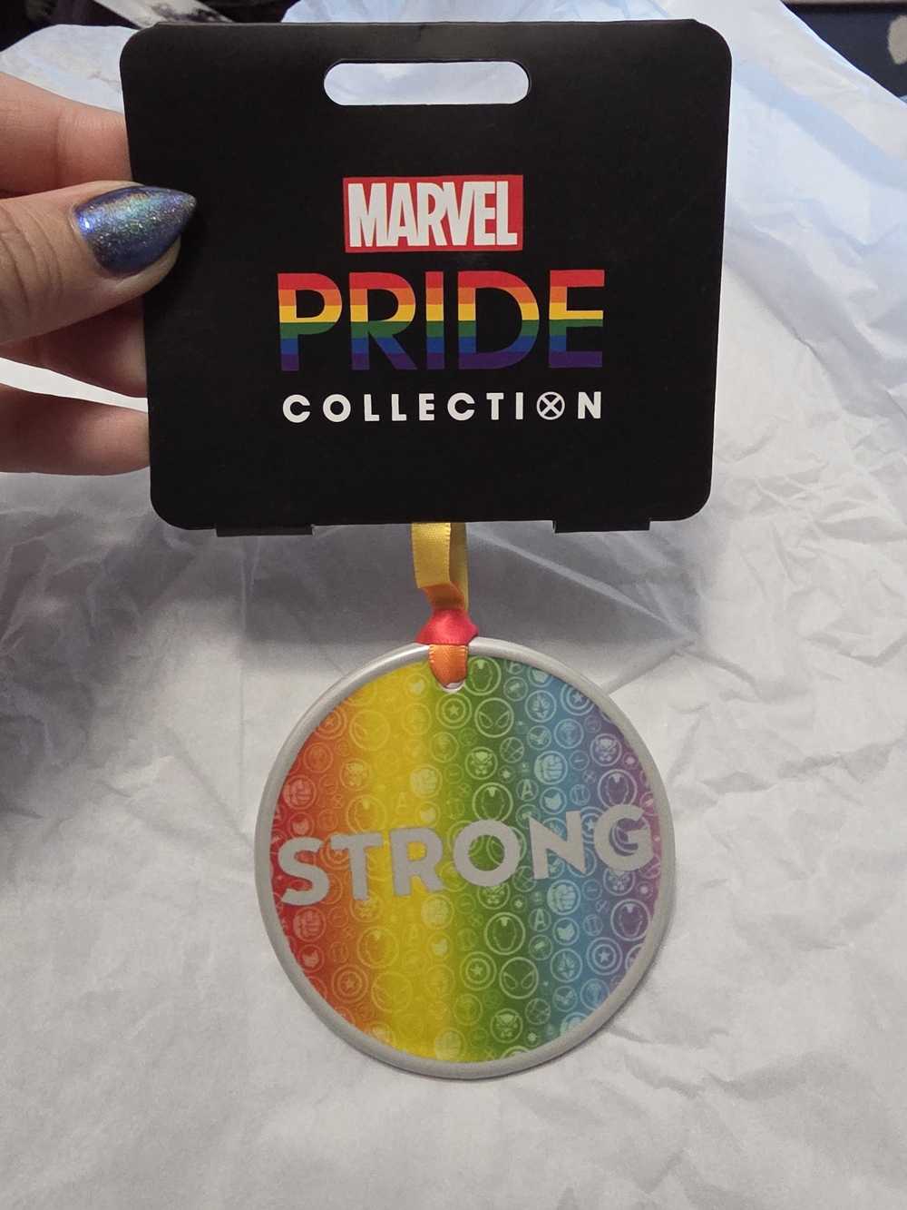 NWT Marvel Pride Collection "STRONG" Rainbow Ornament